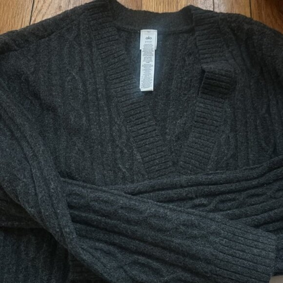 Alo Yoga Black Cable Knit Winter Bliss Cardigan - Picture 5 of 5